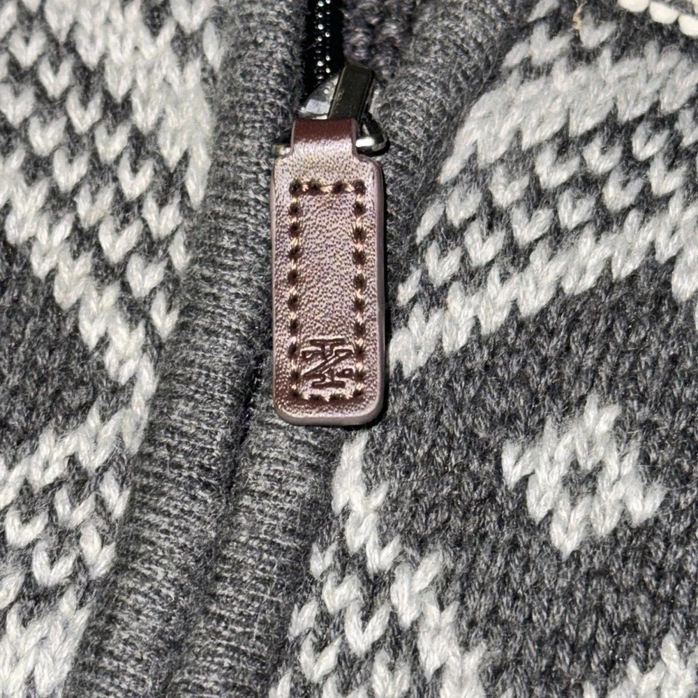 Izod Men’s Fair Isles Sweater Size L Gray 1/4 Zip Pullover Mock Neck Knit Nordic - Picture 6 of 7